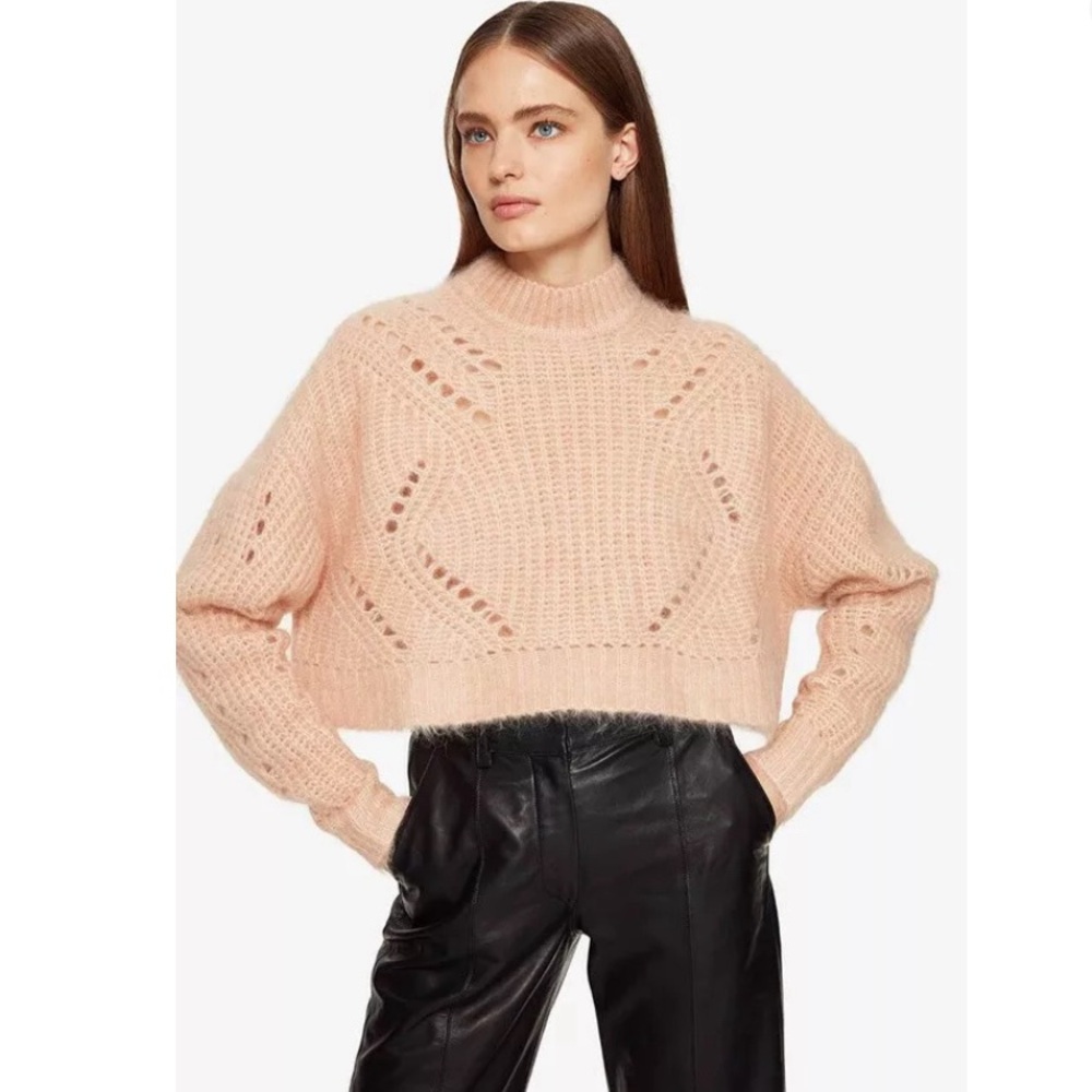 Anine Bing Pink Jordan Mohair Boxy Crop Oversized Sweater Small S